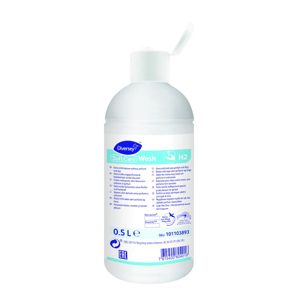 Soft Care Wash H2 10x0.5L - Mild håndsæbe. Anbefalet af Astma- og Allergiforbundet og Svanemærket.