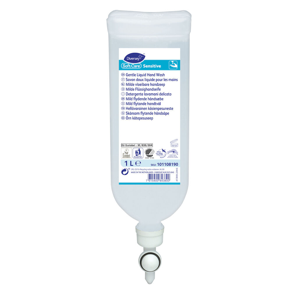 Soft Care Sensitive 6x1L - Mild flydende håndsæbe. Svanemærket og allergimærket (Asthma Allergy Nordic)