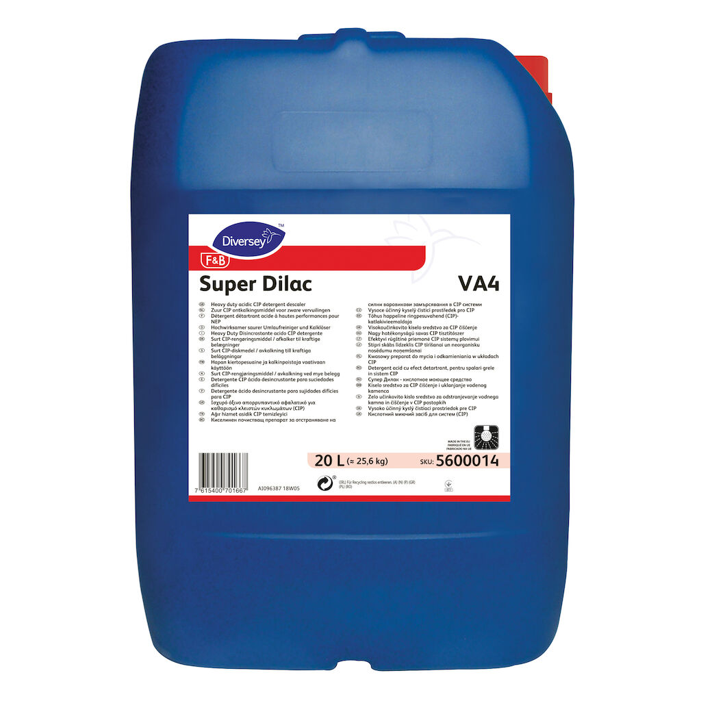 Super Dilac VA4 20L - Surt CIP-rengøringsmiddel / afkalker til kraftige belægninger