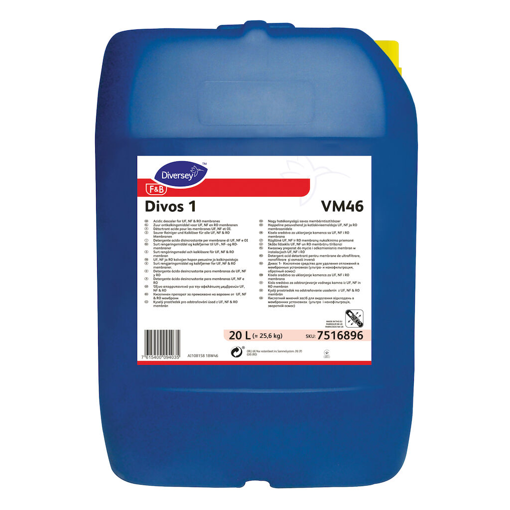 Divos 1 VM46 20L - Surt rengøringsmiddel og kalkfjerner til UF-, NF- og RO-membraner