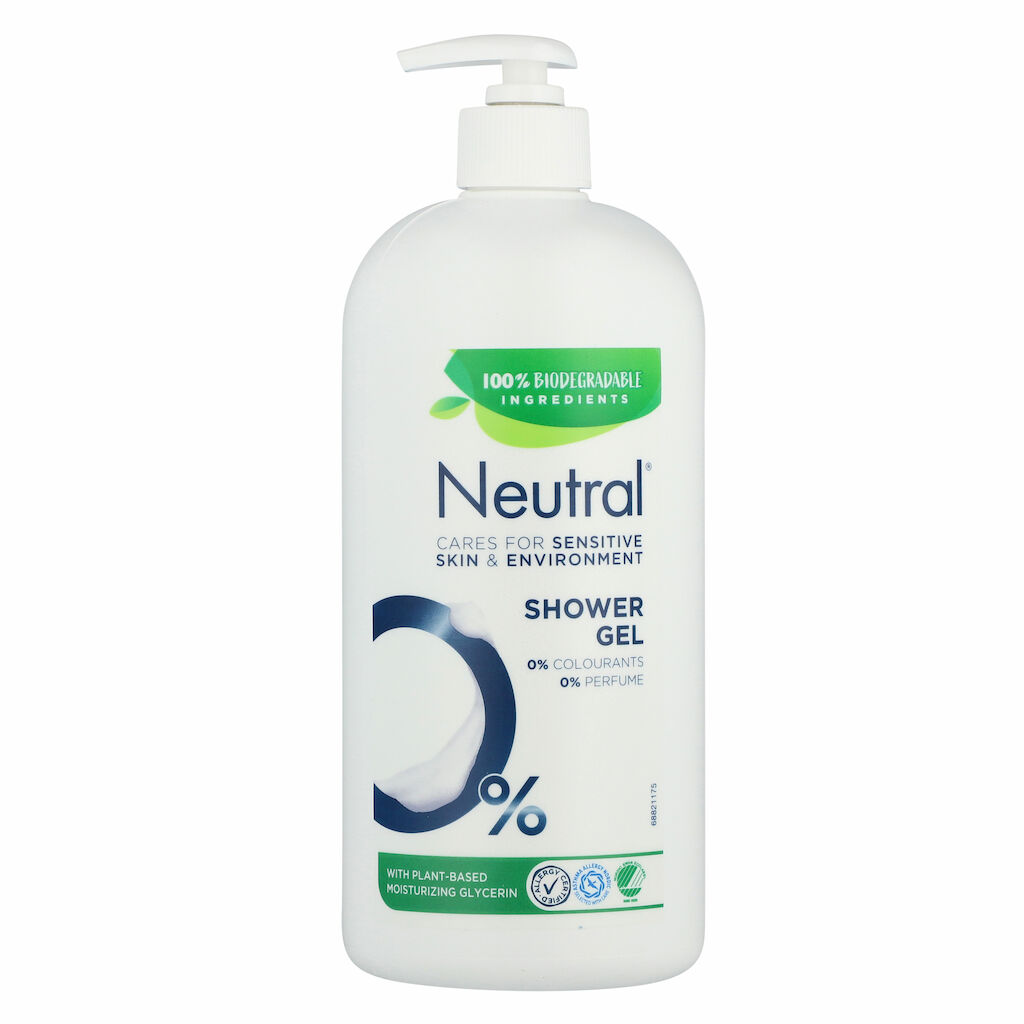 Neutral Shower 6x0.9L - En mild showergel til sensitiv hud. 0% farve. 0% parfume. 100% bionedbrydelig.